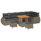 Gartensofa-set mit Kissen mit Speicher 9 pcs Grau Poly Rattan