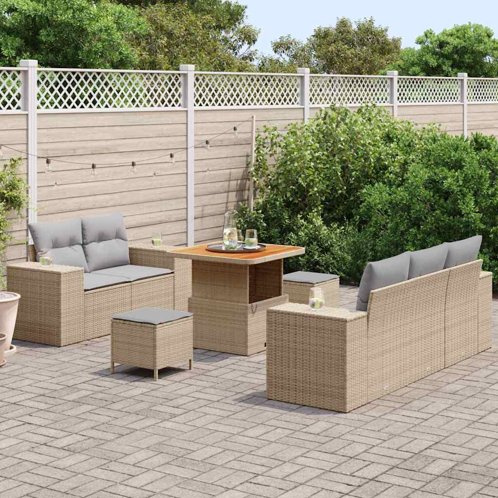 Gartensofa-set mit Kissen 8 pcs Beige und Hellgrau Poly Rattan