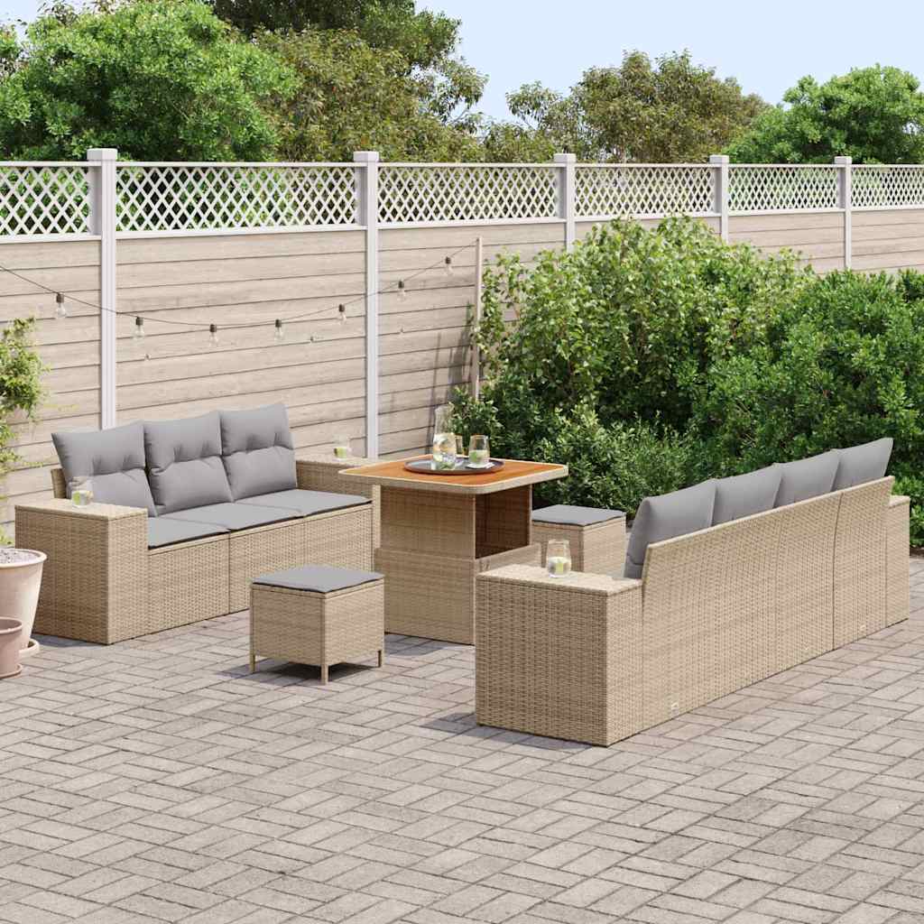 Gartensofa-set mit Kissen 10 pcs Beige und Hellgrau Poly Rattan