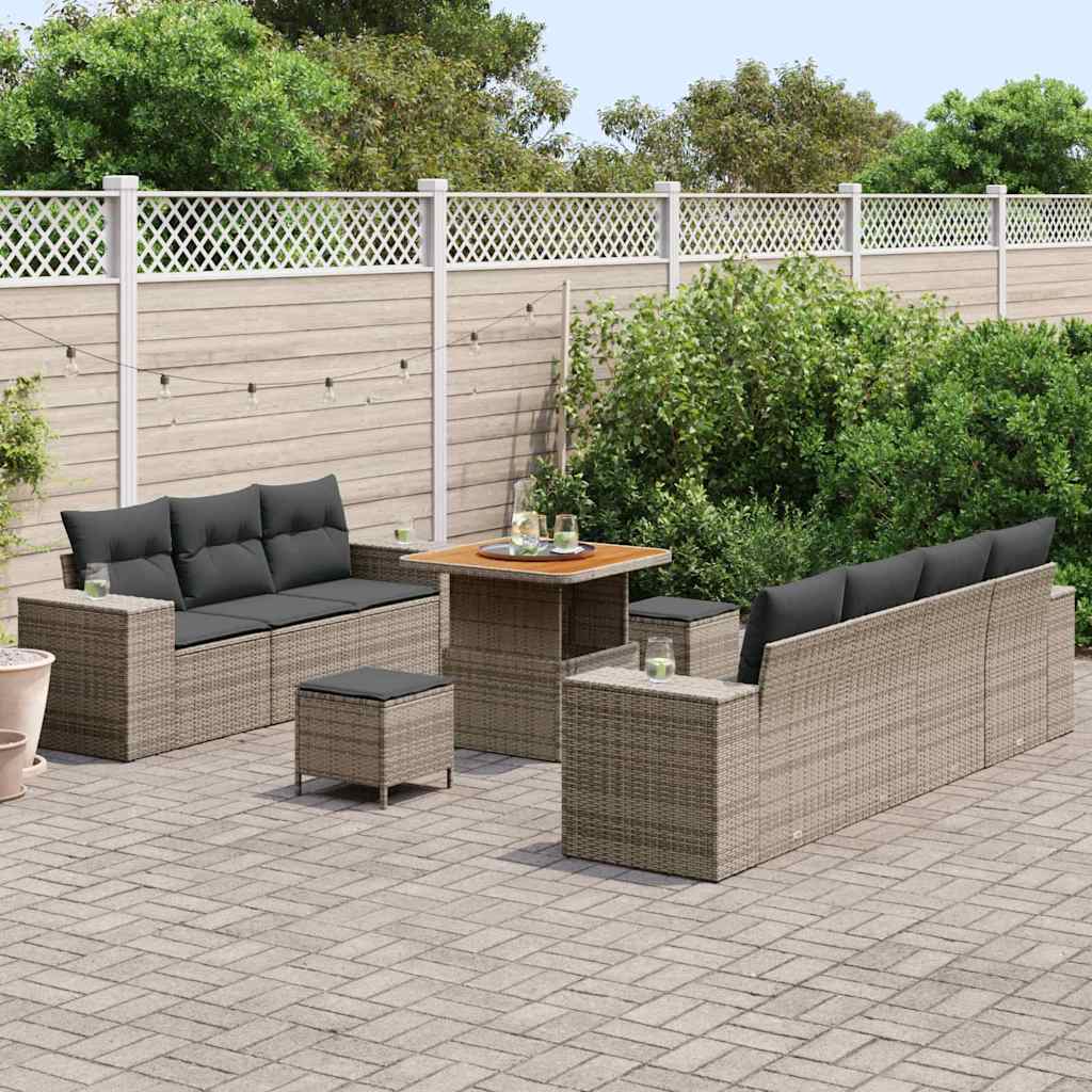Gartensofa-set mit Kissen mit Speicher 10 pcs Grau Poly Rattan
