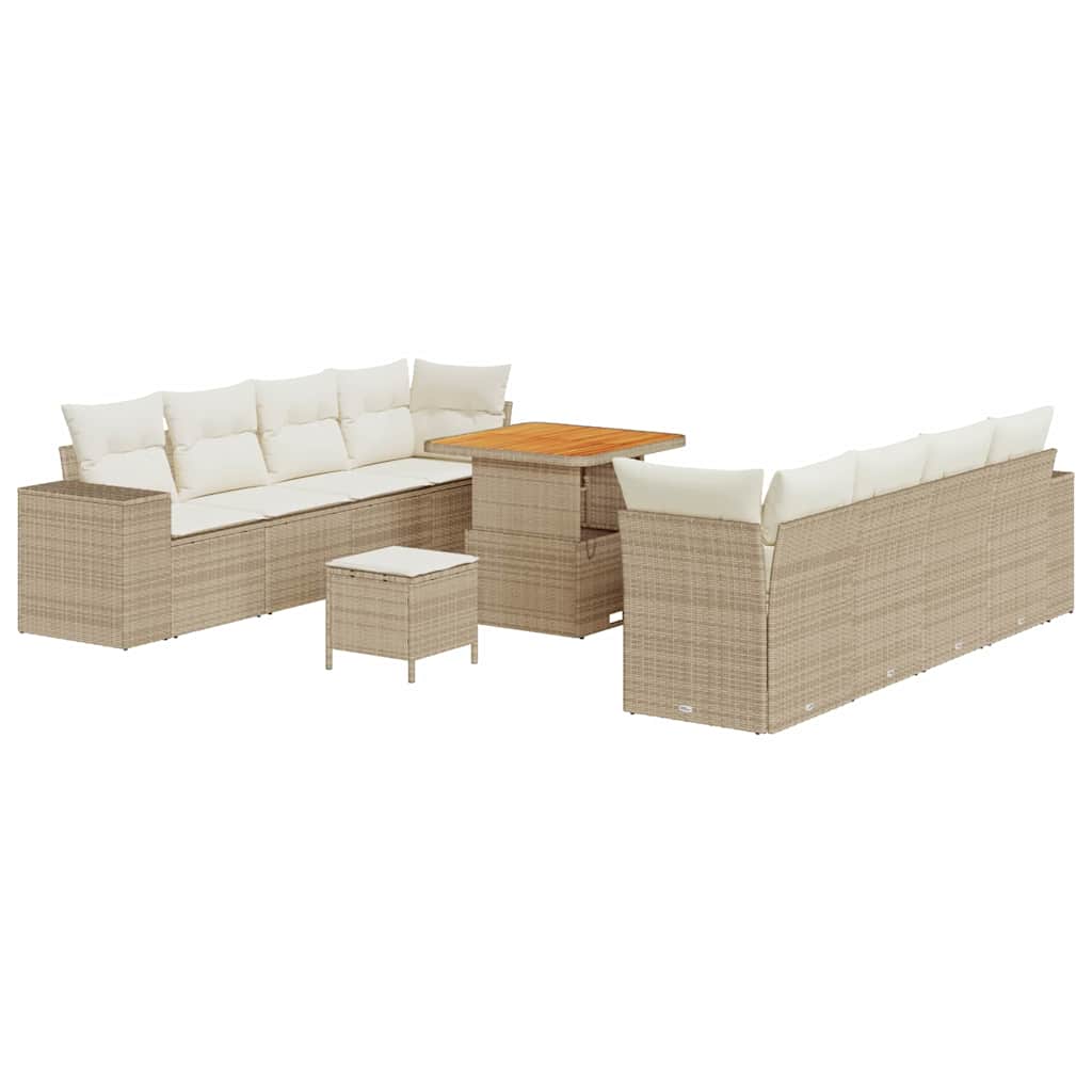 Gartensofa-set mit Kissen 11 pcs Beige und Creme Poly-Rattan
