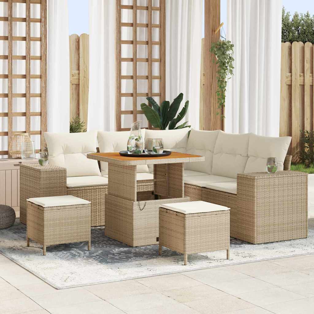 Gartensofa-set mit Kissen 8 pcs Beige und Creme Poly-Rattan