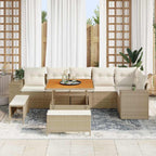 Gartensofa-set mit Kissen 9 pcs Beige und Creme Poly-Rattan