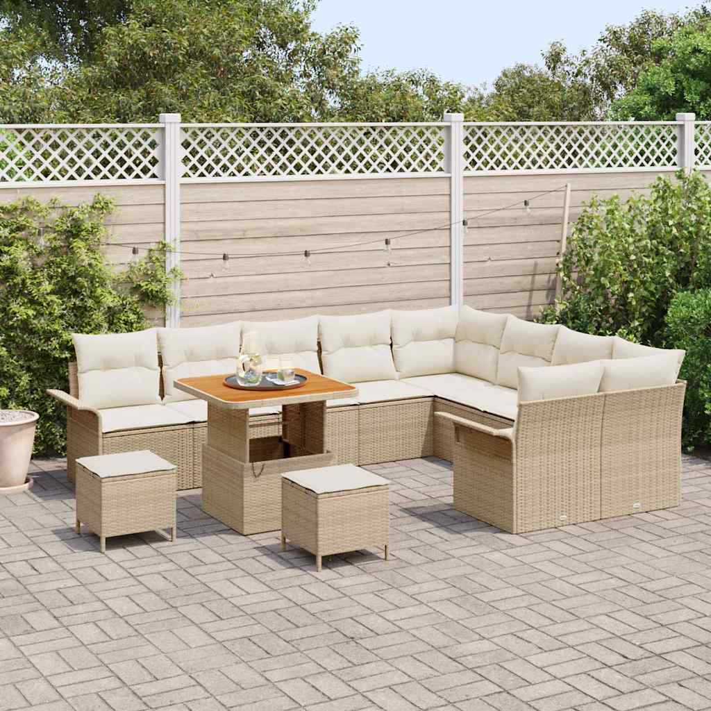 Garten-Sofa-Set mit Kissen mit Speicher 12 pcs Beige und Creme