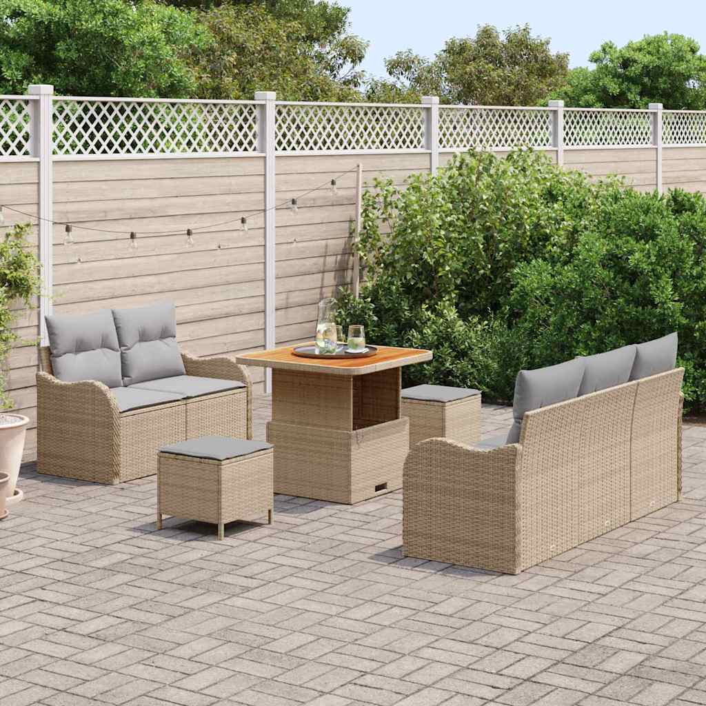 Garten-Sofa-Set mit Kissen mit Kissen 8 pcs Beige und Hellgrau