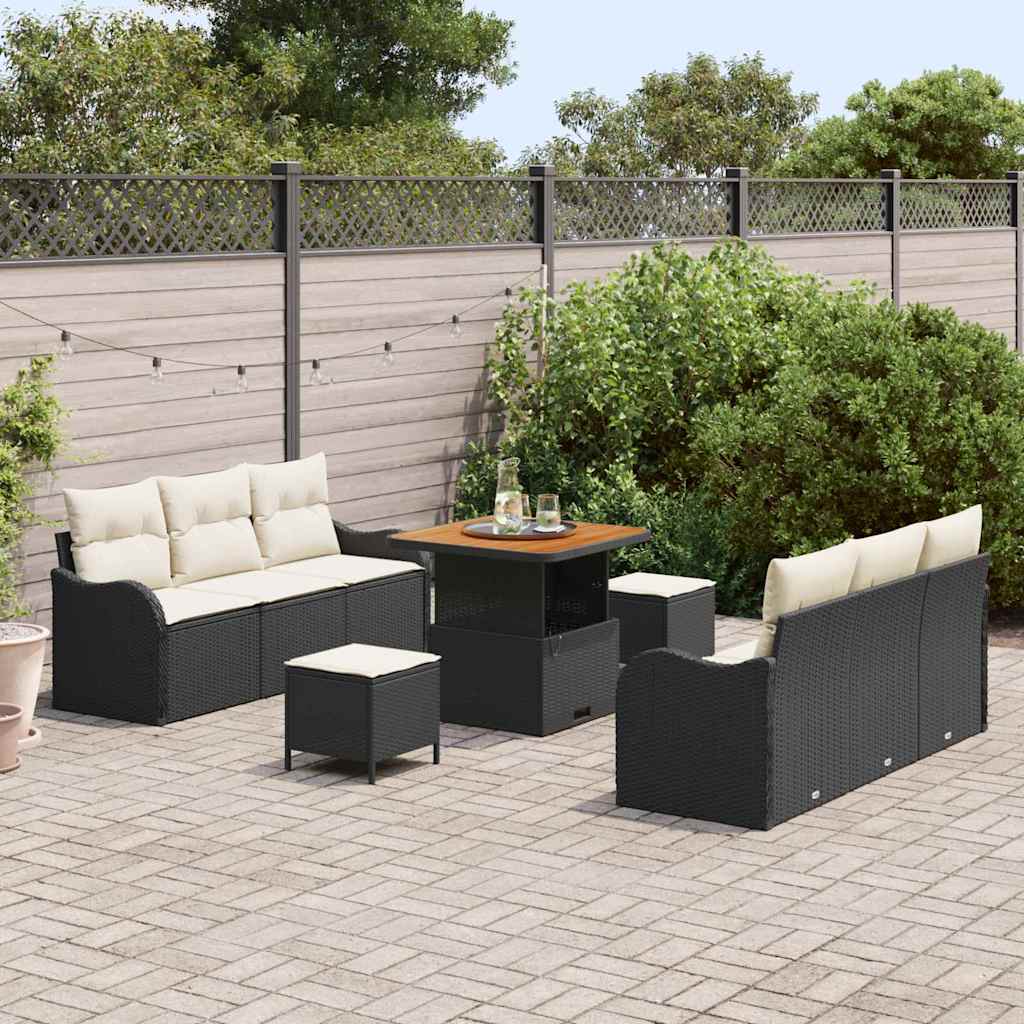 Garten-Sofa-Set mit Kissen mit Speicher 9 pcs Schwarz und Creme