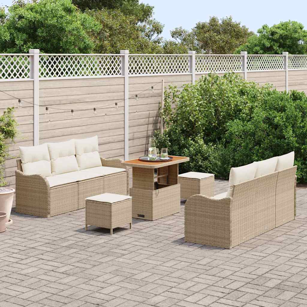 Garten-Sofa-Set mit Kissen mit Speicher 9 pcs Beige und Creme
