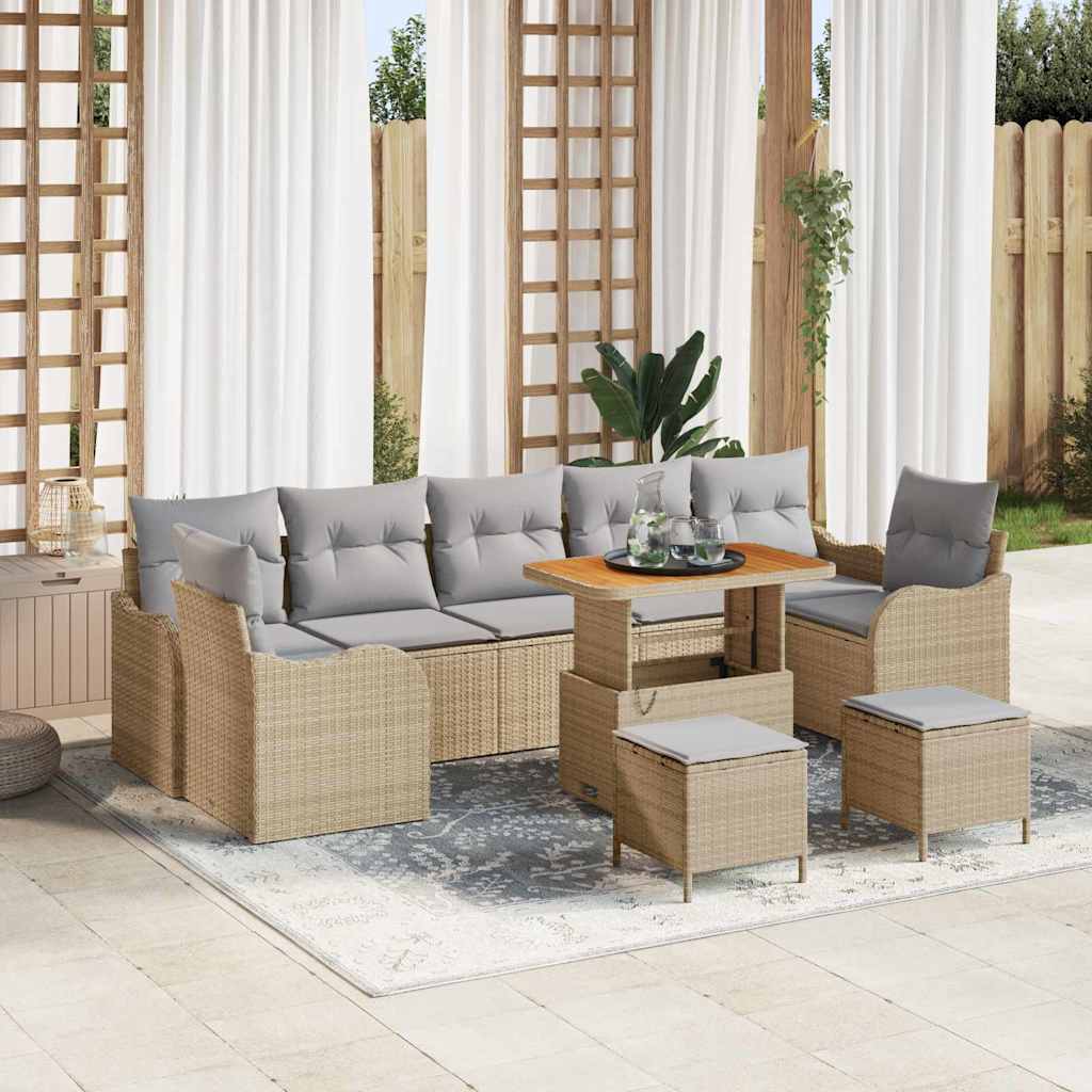 Garten-Sofa-Set mit Kissen 10 pcs Beige und Hellgrau