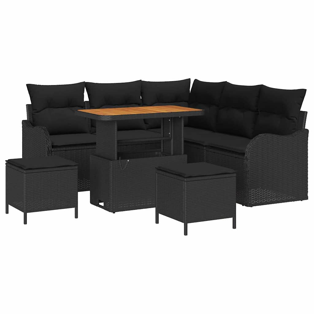 Garten-Sofa-Set mit Kissen mit Speicher 8 pcs Schwarz