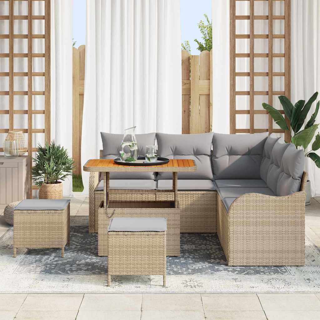 Garten-Sofa-Set mit Kissen mit Kissen 8 pcs Beige und Hellgrau