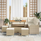 Garten-Sofa-Set mit Kissen mit Speicher 9 pcs Beige und Creme