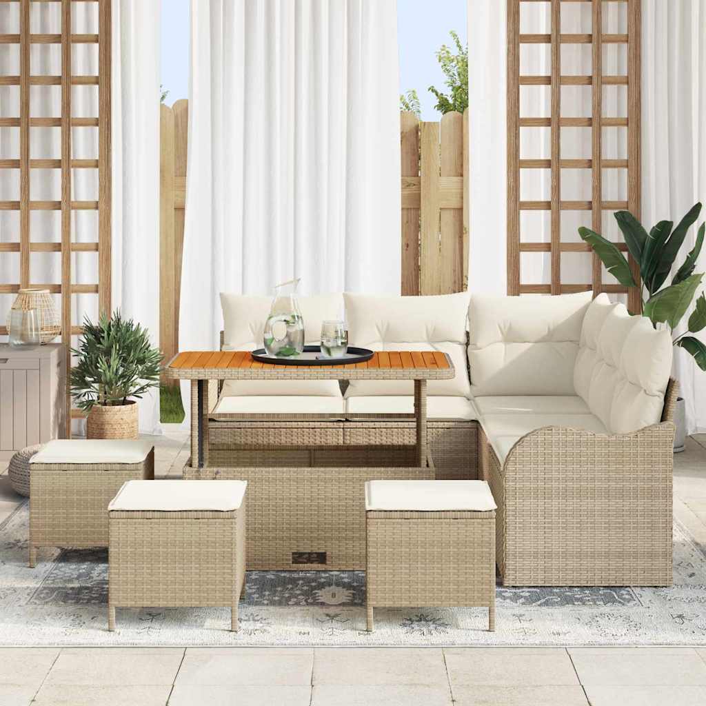 Garten-Sofa-Set mit Kissen mit Speicher 9 pcs Beige und Creme