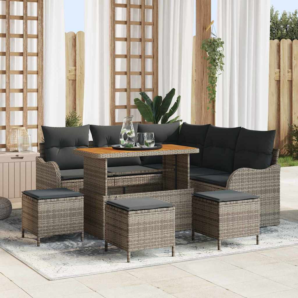 Garten-Sofa-Set mit Kissen mit Speicher mit Kissen 9 pcs Grau