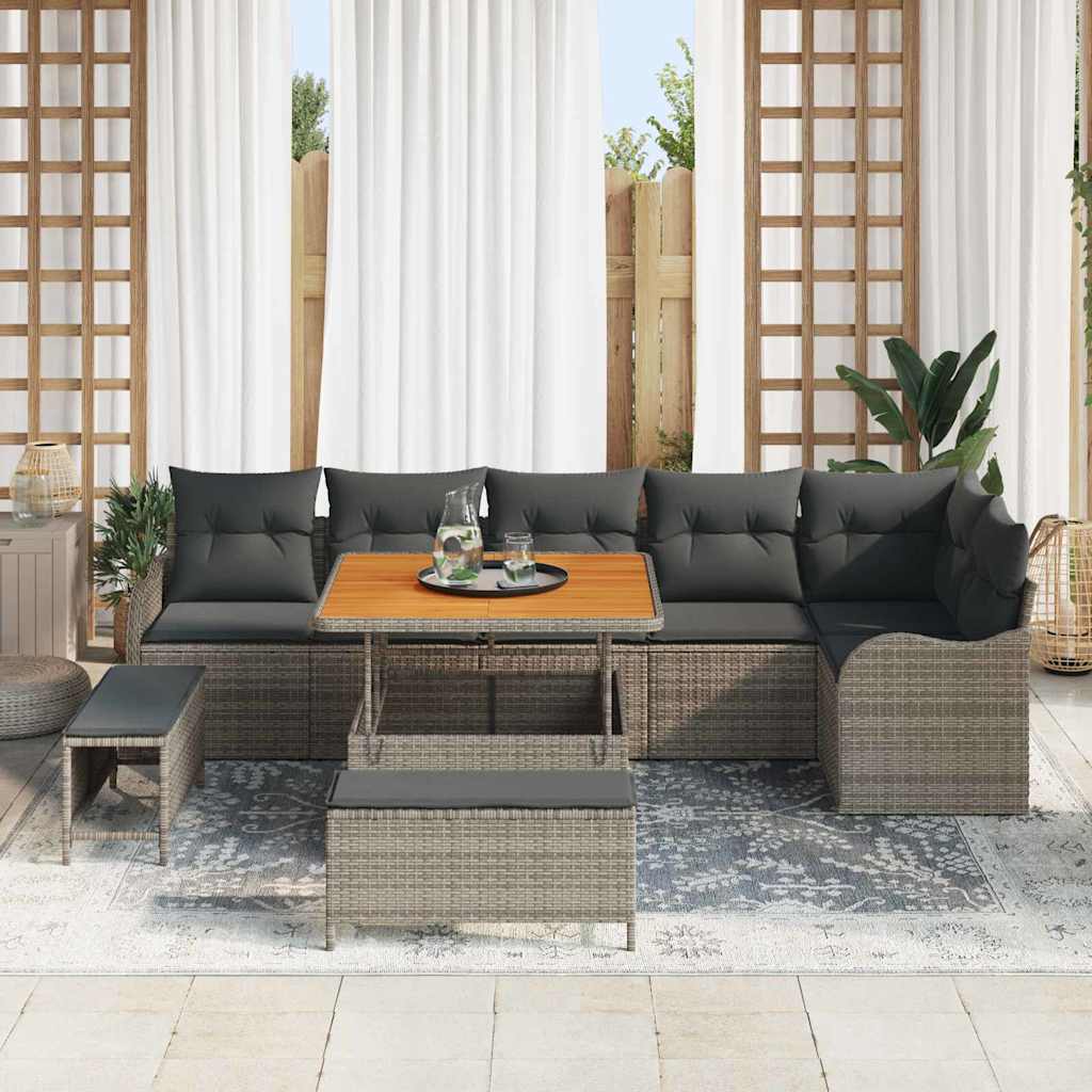Garten-Sofa-Set mit Kissen mit Speicher 9 pcs Grau