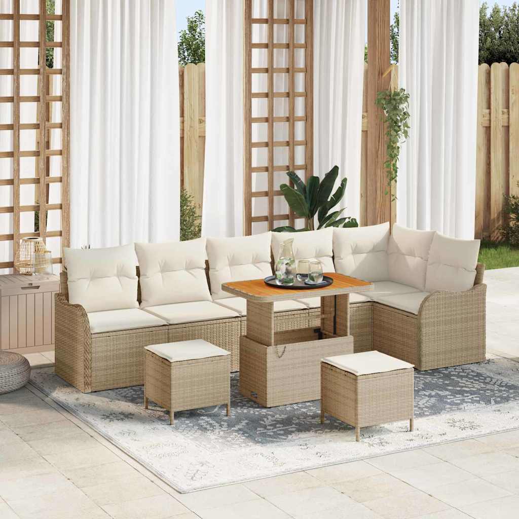 Garten-Sofa-Set mit Kissen mit Speicher 9 pcs Beige und Creme