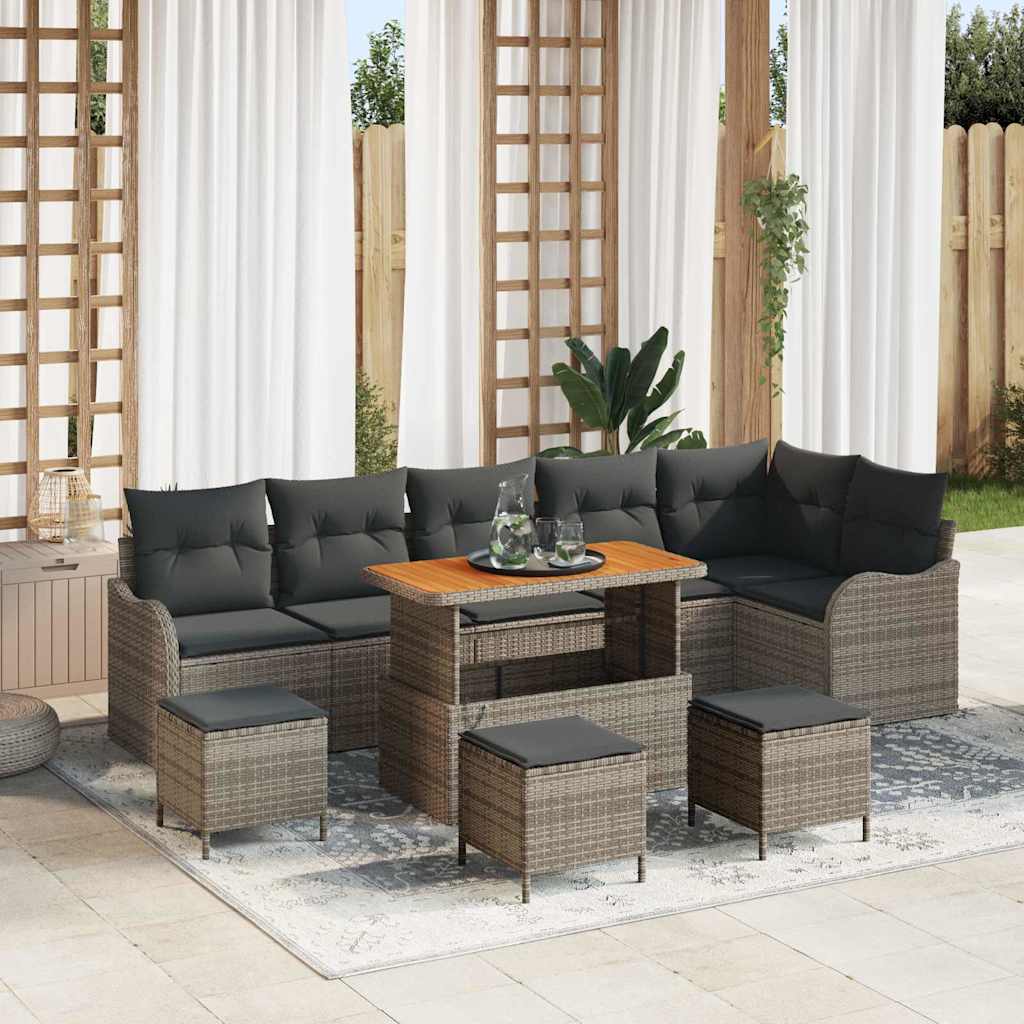 Garten-Sofa-Set mit Kissen mit Speicher 10 pcs Grau