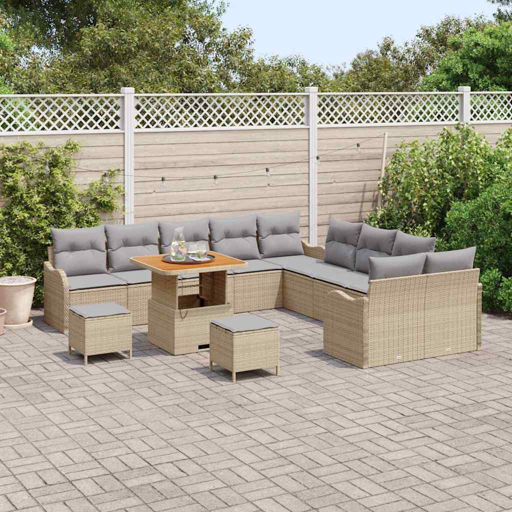 Garten-Sofa-Set mit Kissen 13 pcs Beige und Hellgrau