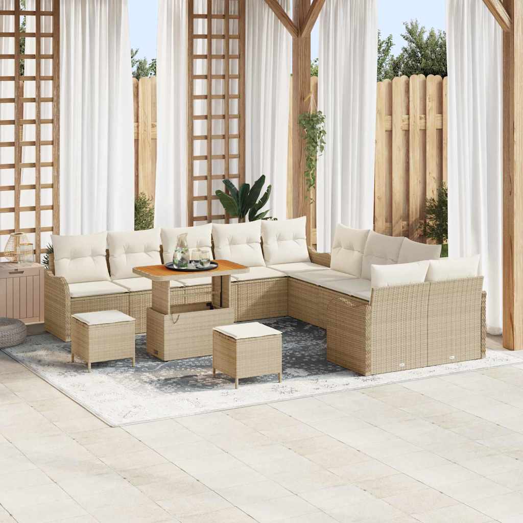 Garten-Sofa-Set mit Kissen mit Speicher 13 pcs Beige und Creme