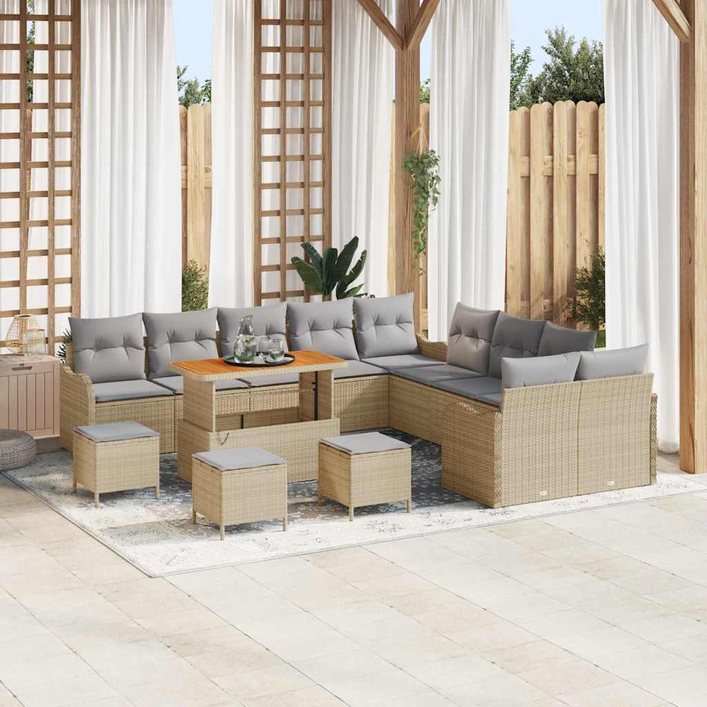 Garten-Sofa-Set mit Kissen 14 pcs Beige und Hellgrau