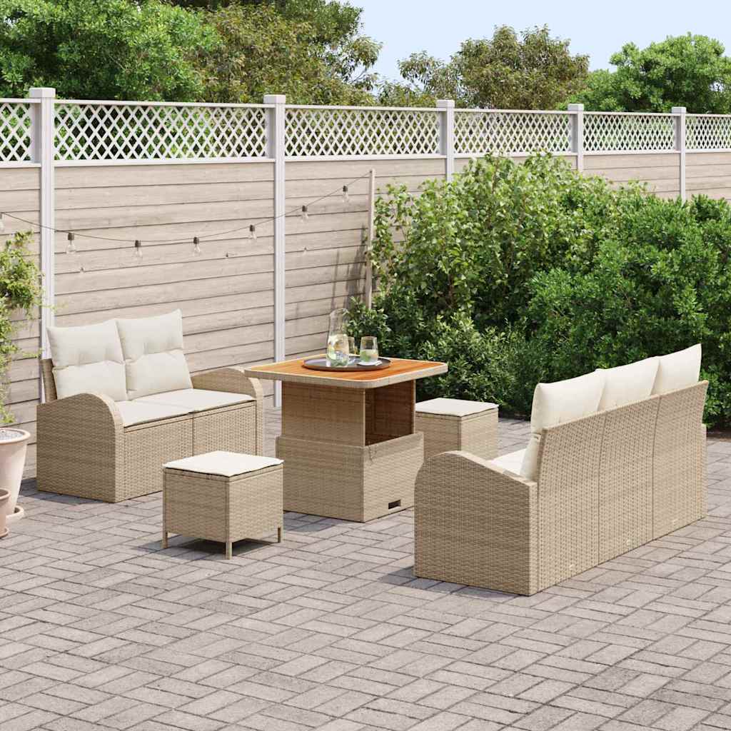 Garten-Sofa-Set mit Kissen mit Speicher 8 pcs Beige und Creme