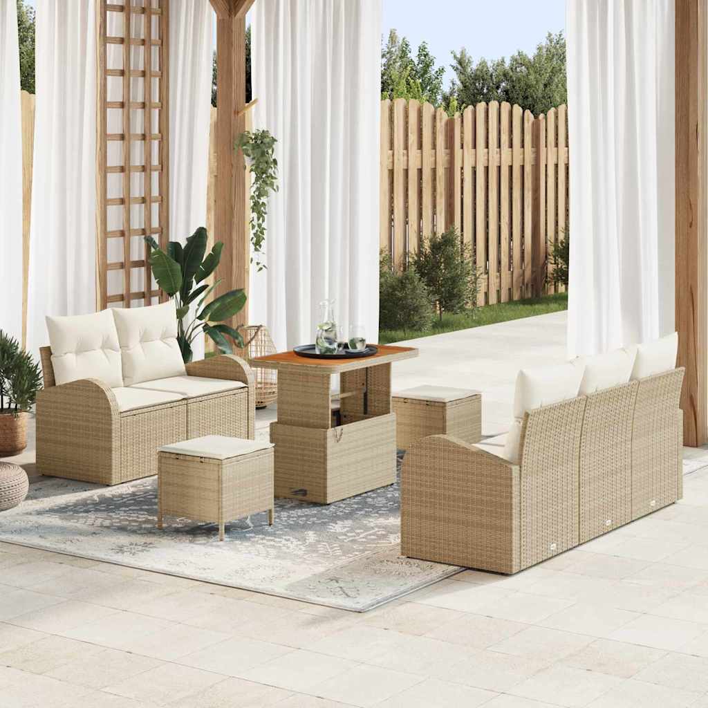 Garten-Sofa-Set mit Kissen mit Speicher 8 pcs Beige und Creme