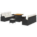 Garten-Sofa-Set mit Kissen mit Speicher 9 pcs Schwarz und Creme