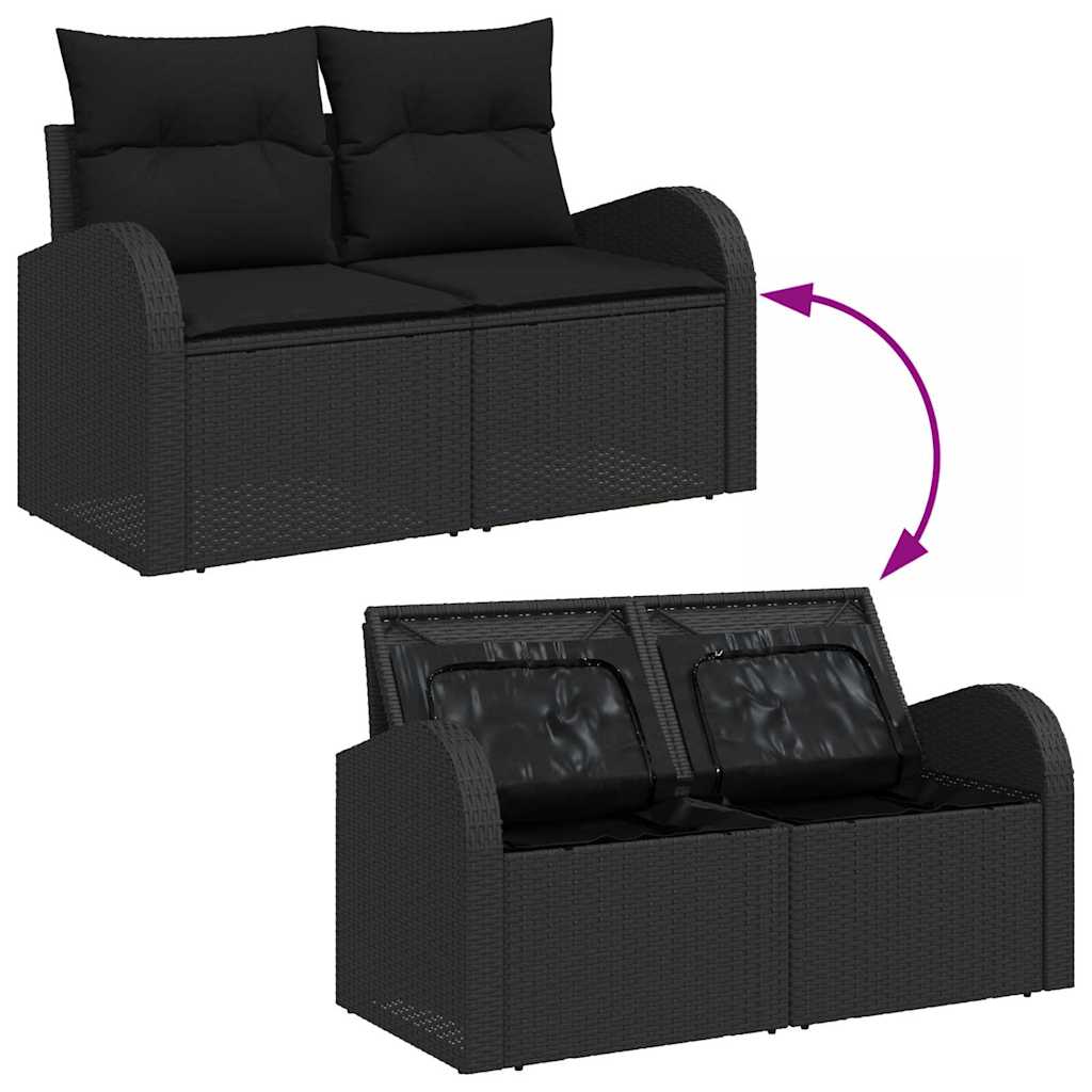 Garten-Sofa-Set mit Kissen mit Speicher 9 pcs Schwarz