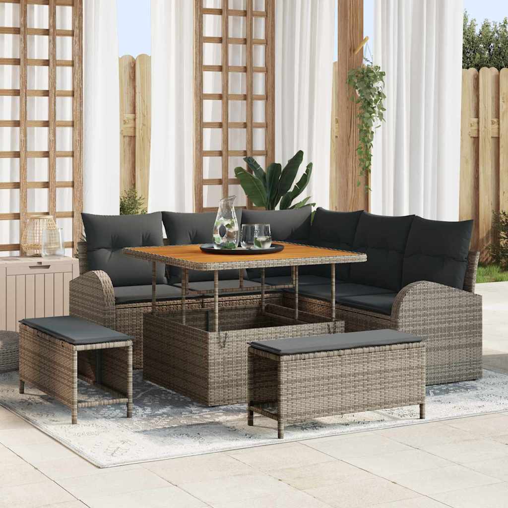 Garten-Sofa-Set mit Kissen mit Speicher 8 pcs Grau