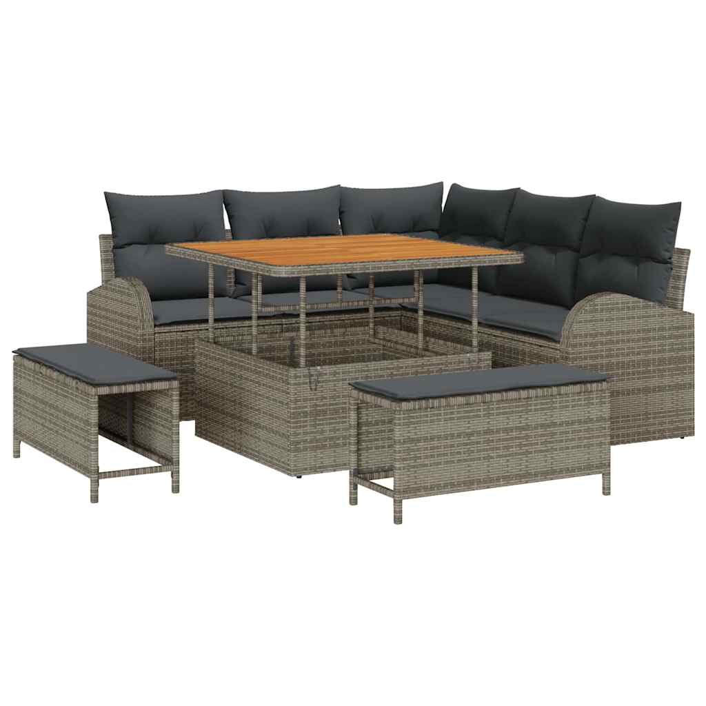 Garten-Sofa-Set mit Kissen mit Speicher 8 pcs Grau