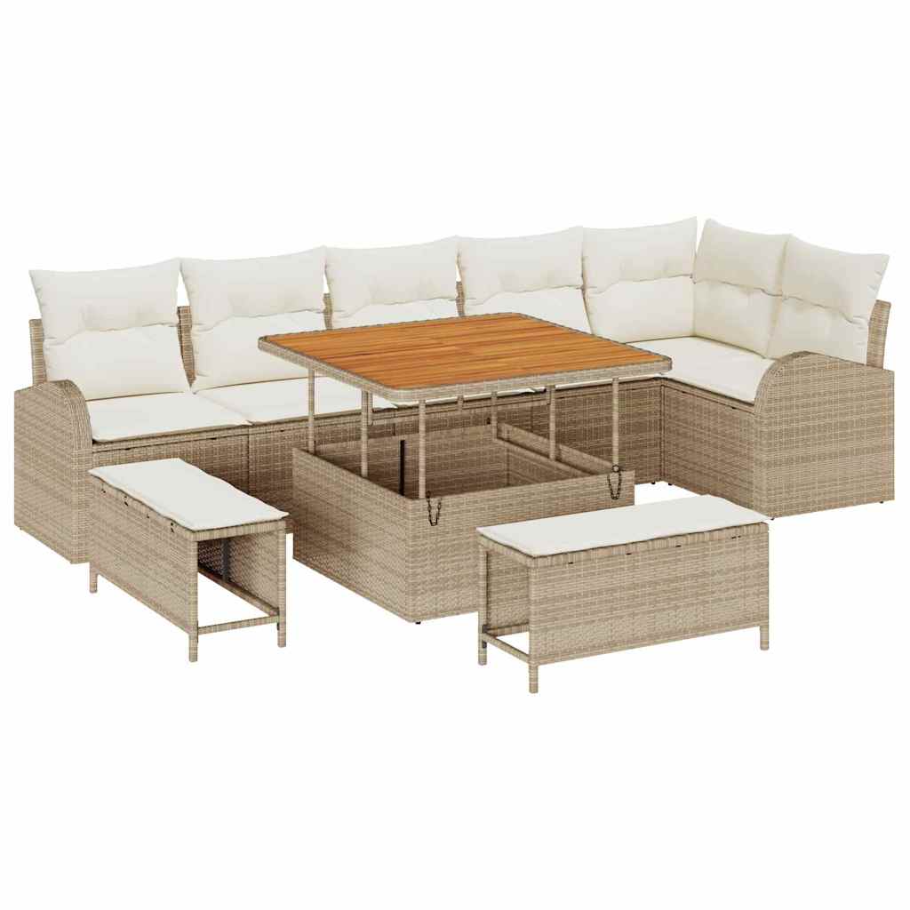 Garten-Sofa-Set mit Kissen mit Speicher 9 pcs Beige und Creme