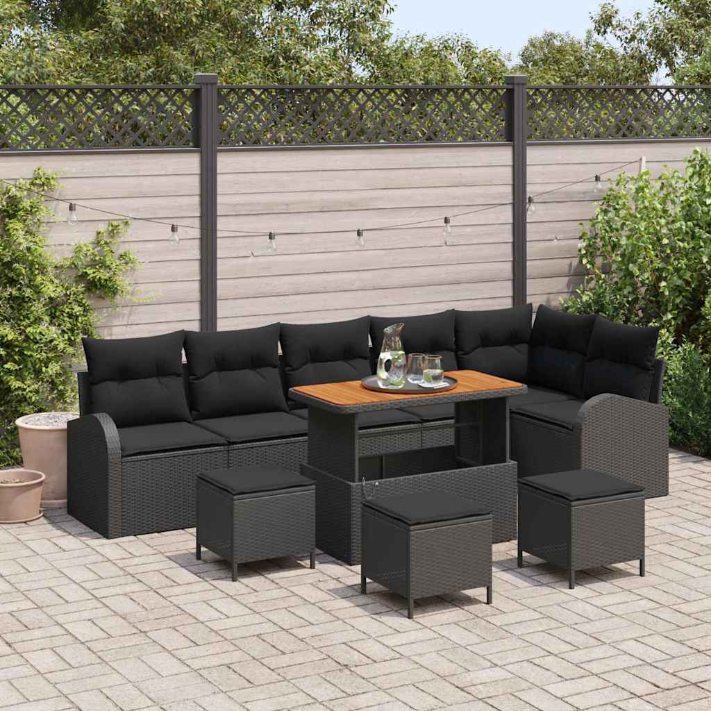 Garten-Sofa-Set mit Kissen mit Speicher 10 pcs Schwarz