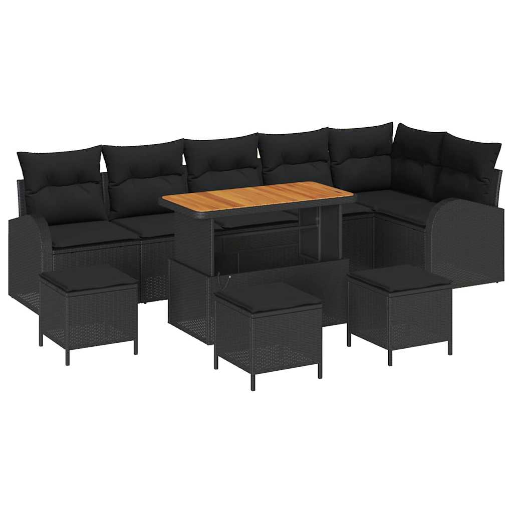 Garten-Sofa-Set mit Kissen mit Speicher 10 pcs Schwarz