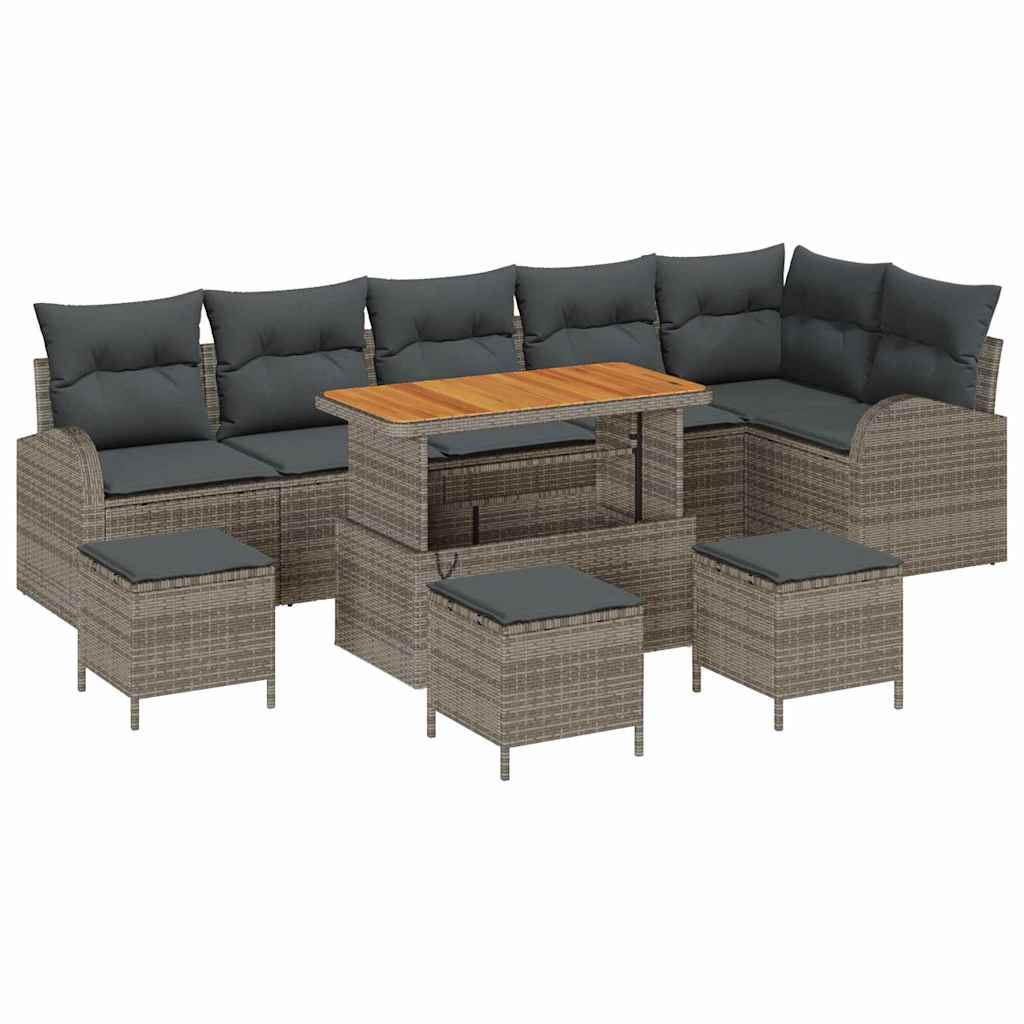 Garten-Sofa-Set mit Kissen mit Speicher mit Kissen 10 pcs Grau