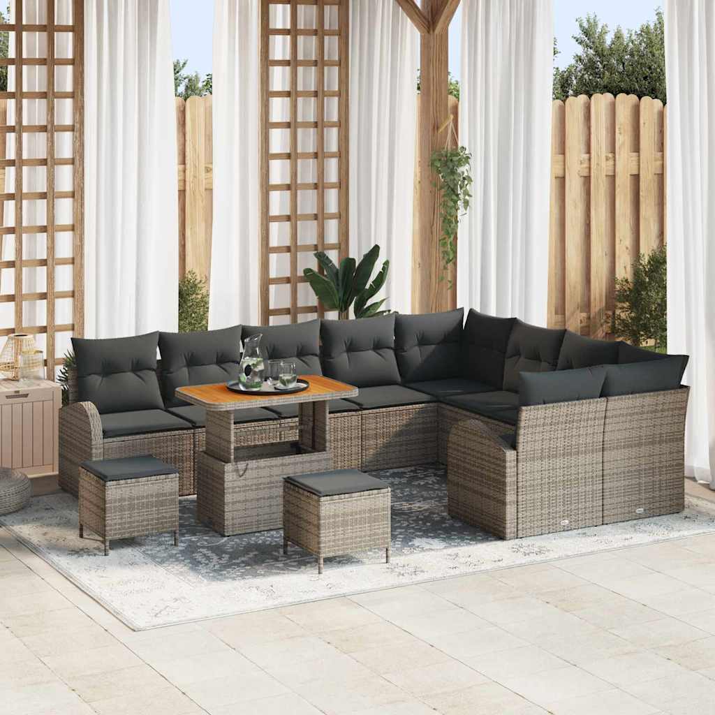 Garten-Sofa-Set mit Kissen mit Speicher 12 pcs Grau