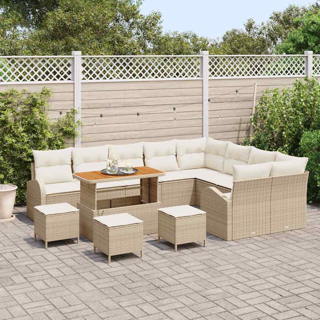 Garten-Sofa-Set mit Kissen mit Speicher 13 pcs Beige und Creme