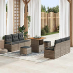 Garten-Sofa-Set mit Speicher 9 pcs Grau Poly Rattan