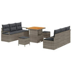 Garten-Sofa-Set mit Speicher 9 pcs Grau Poly Rattan