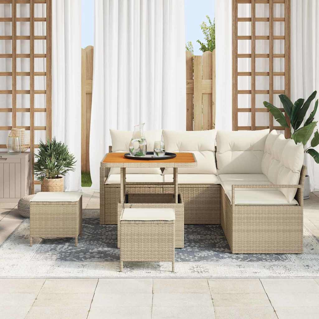 Garten-Sofa-Set mit Kissen mit Speicher 8 pcs Beige und Creme