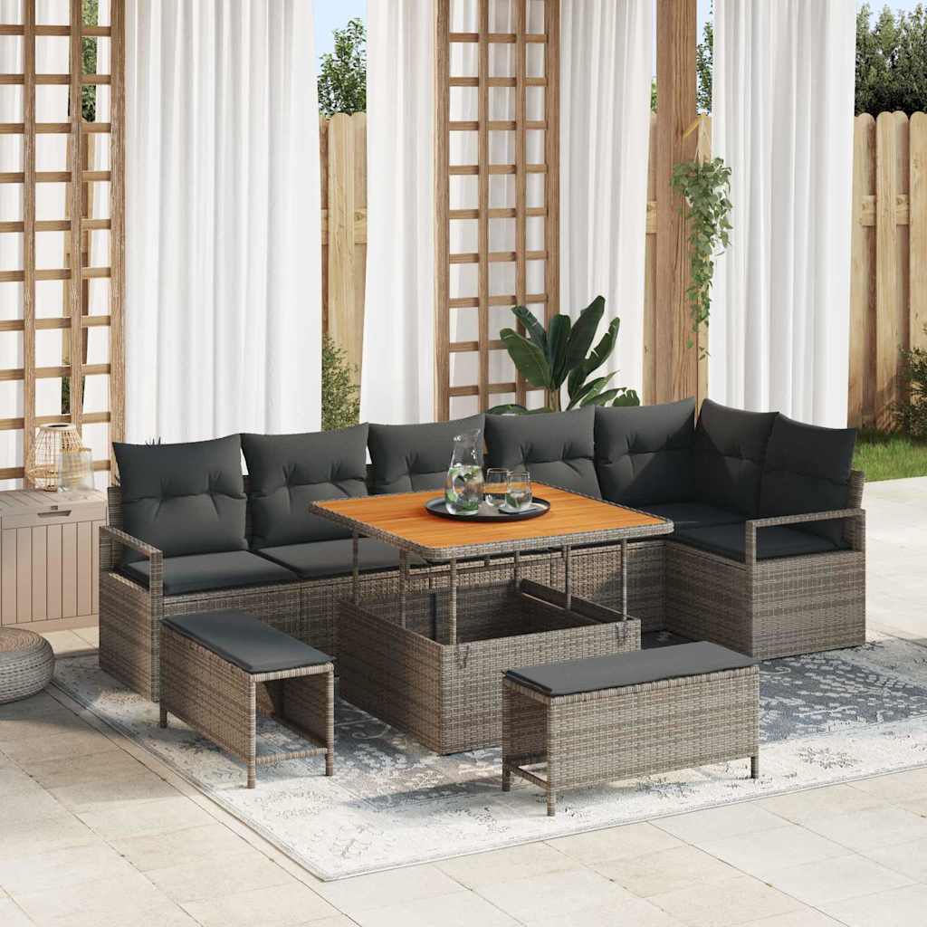 Garten-Sofa-Set mit Kissen mit Speicher 9 pcs Grau
