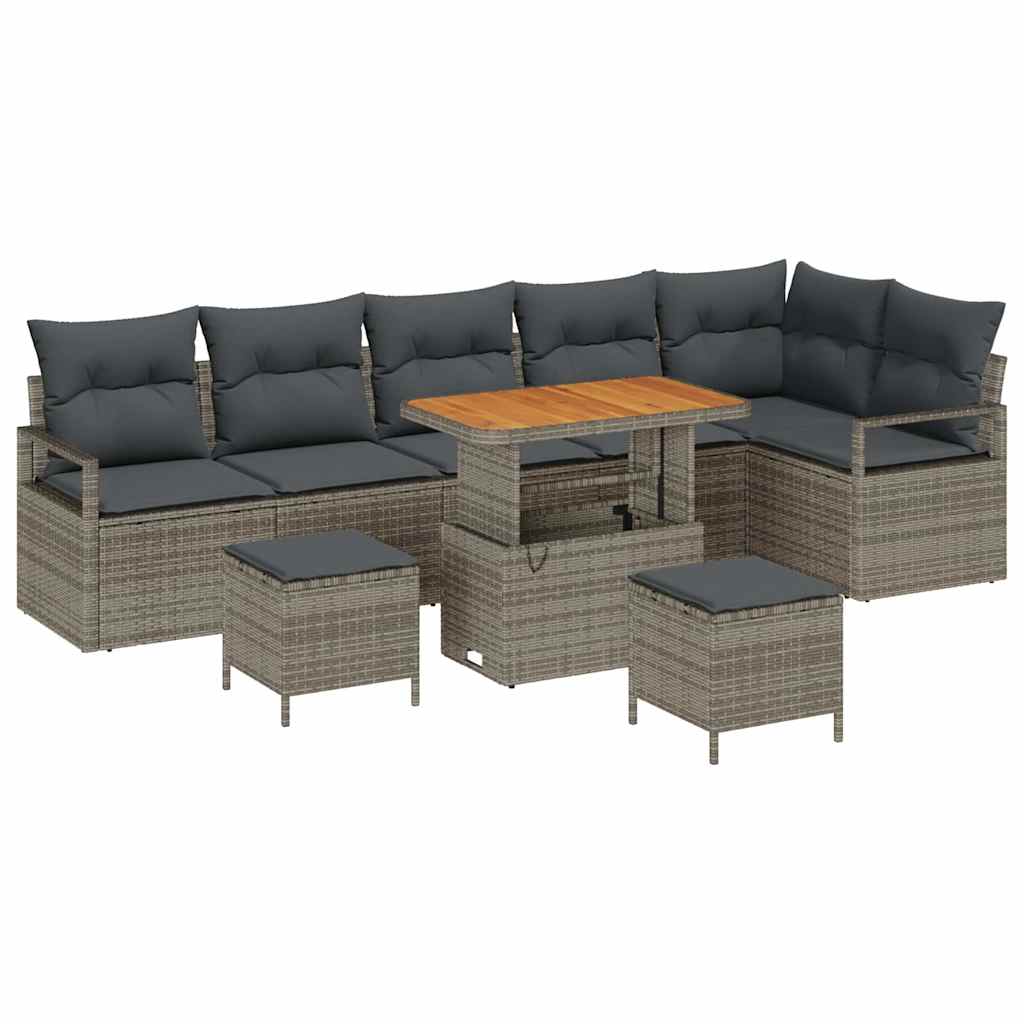 Garten-Sofa-Set mit Kissen mit Speicher 9 pcs Grau
