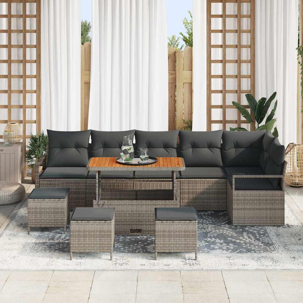 Garten-Sofa-Set mit Kissen mit Speicher 10 pcs Grau