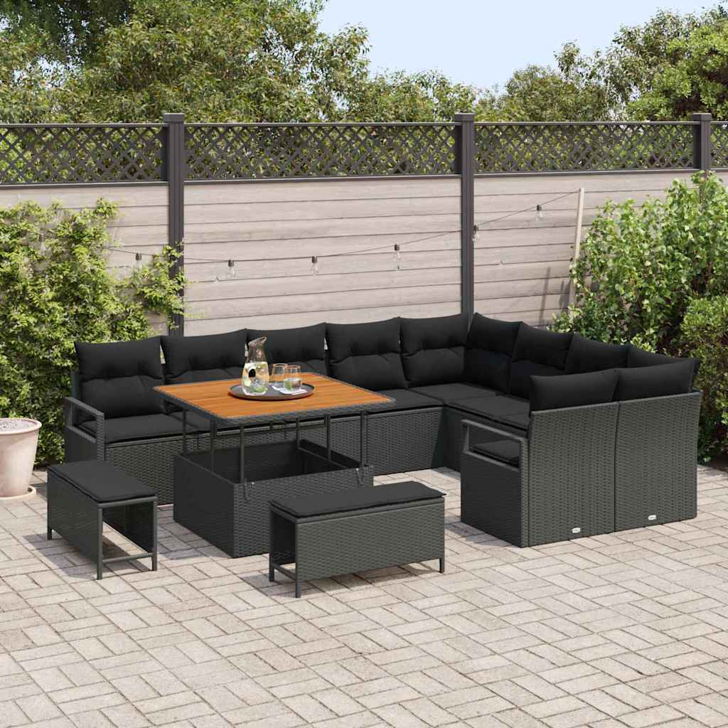 Garten-Sofa-Set mit Kissen mit Speicher 12 pcs Schwarz
