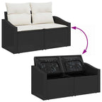Garten-Sofa-Set mit Kissen mit Speicher 8 pcs Schwarz und Creme