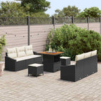 Garten-Sofa-Set mit Kissen mit Speicher 9 pcs Schwarz und Creme