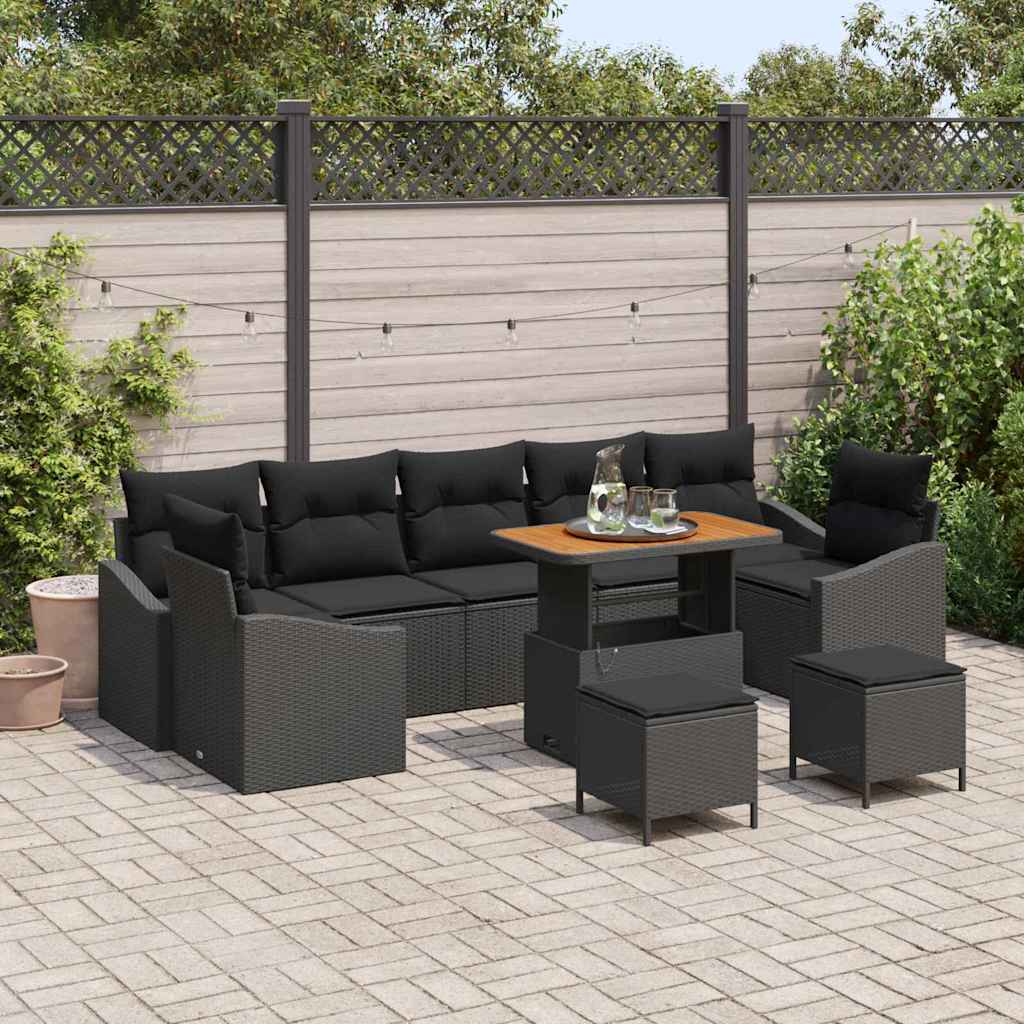 Gartensofa-set mit Kissen 10 pcs Schwarz Poly Rattan