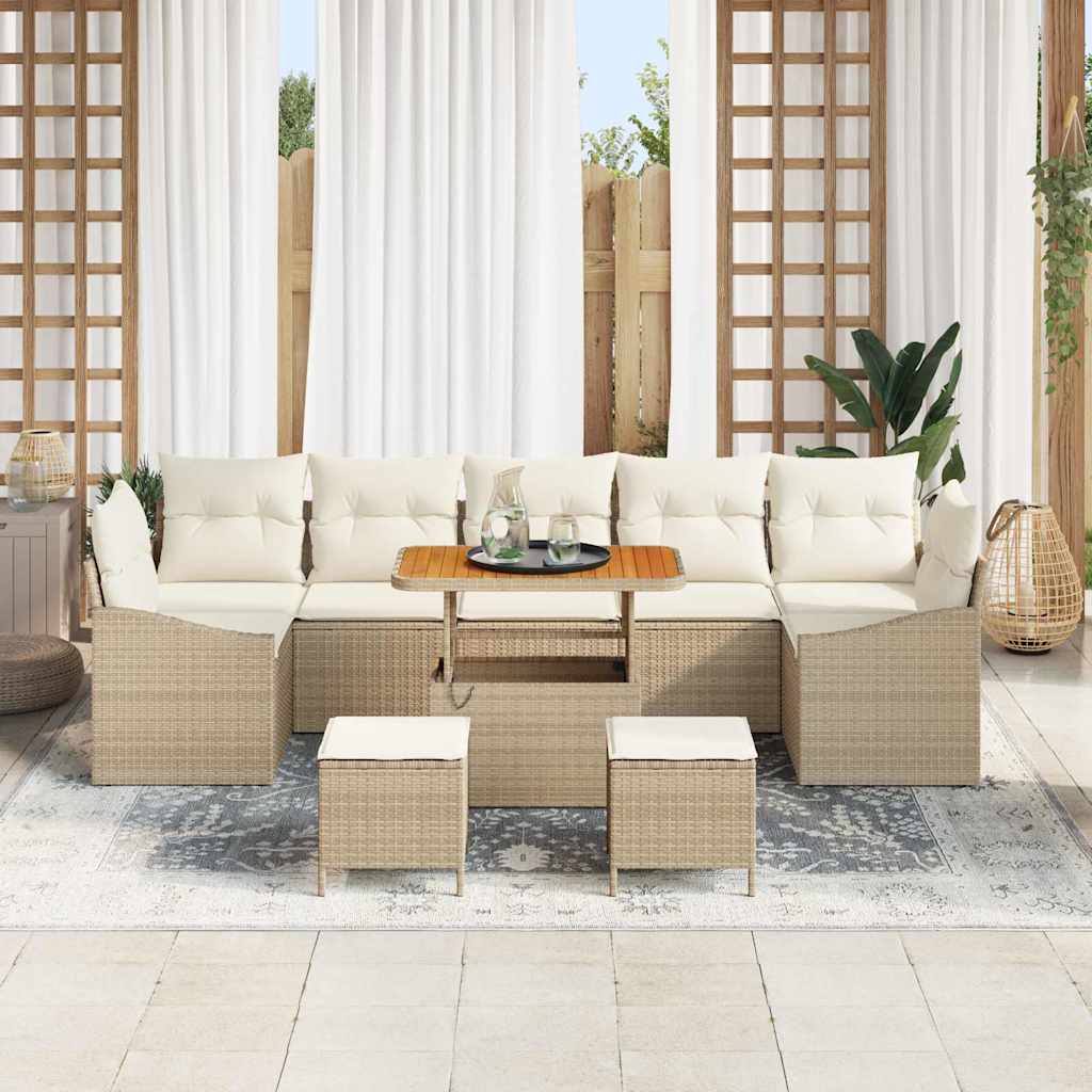 Gartensofa-set mit Kissen mit Speicher 10 pcs Beige Poly Rattan