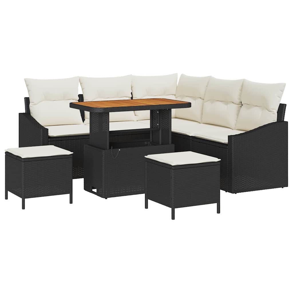 Gartensofa-set mit Kissen 8 pcs Schwarz Poly Rattan
