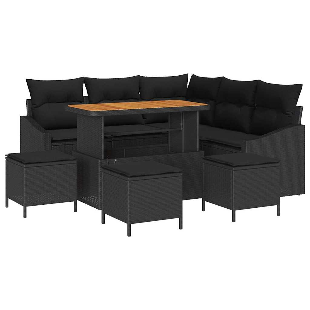 Gartensofa-set mit Kissen 9 pcs Schwarz Poly Rattan