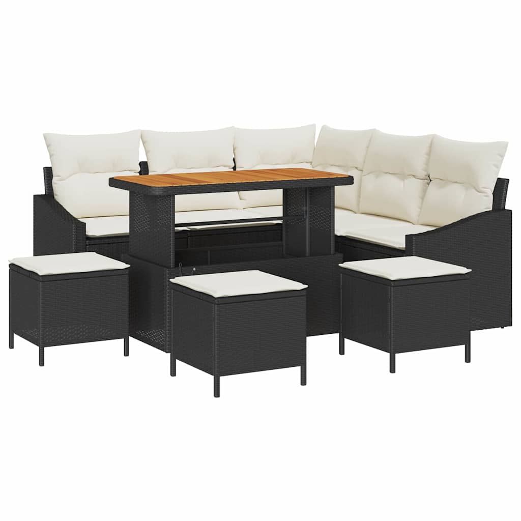Gartensofa-set mit Kissen 9 pcs Schwarz Poly Rattan