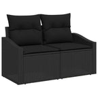Gartensofa-set mit Kissen 9 pcs Schwarz Poly Rattan